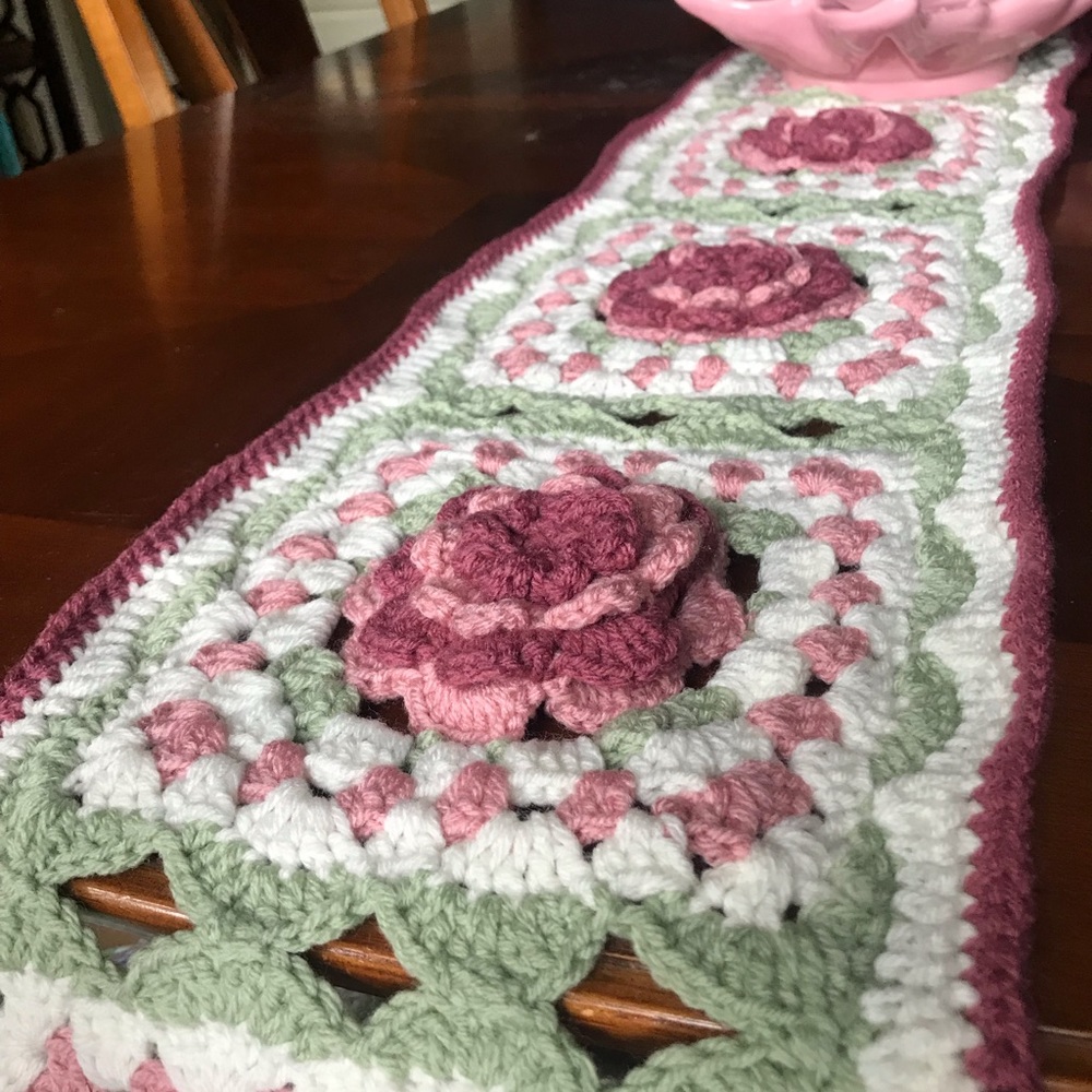Handmade crochet table runner 3d flower..stunning!